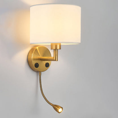 Round Column Fabric Iron 1-Light Wall Sconce Lamp