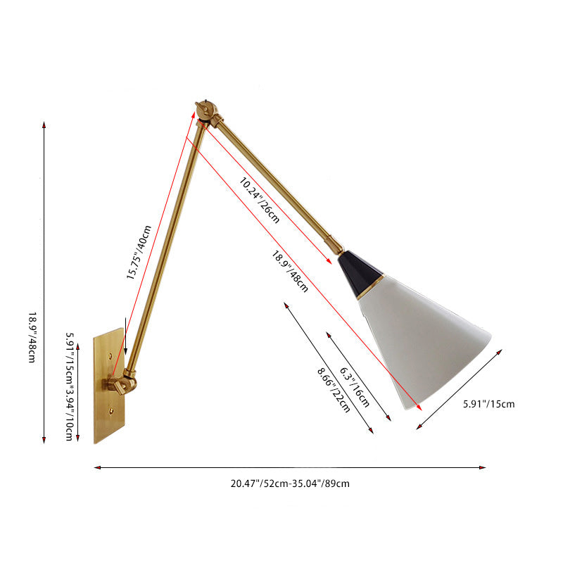Foldable Cone Aluminum Brass 1-Light Wall Sconce Lamp