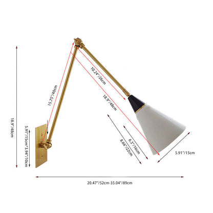 Foldable Cone Aluminum Brass 1-Light Wall Sconce Lamp