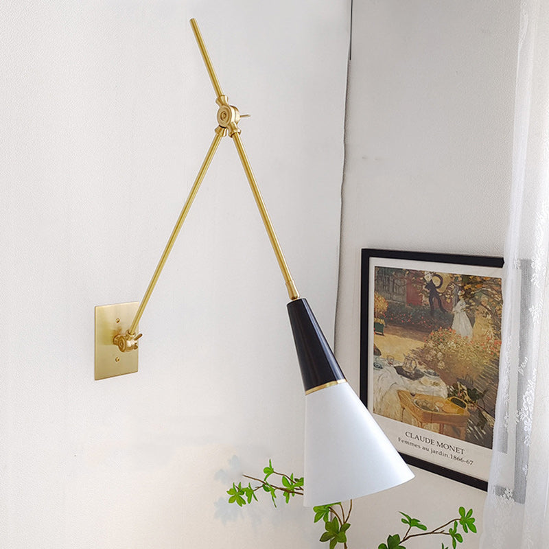 Foldable Cone Aluminum Brass 1-Light Wall Sconce Lamp