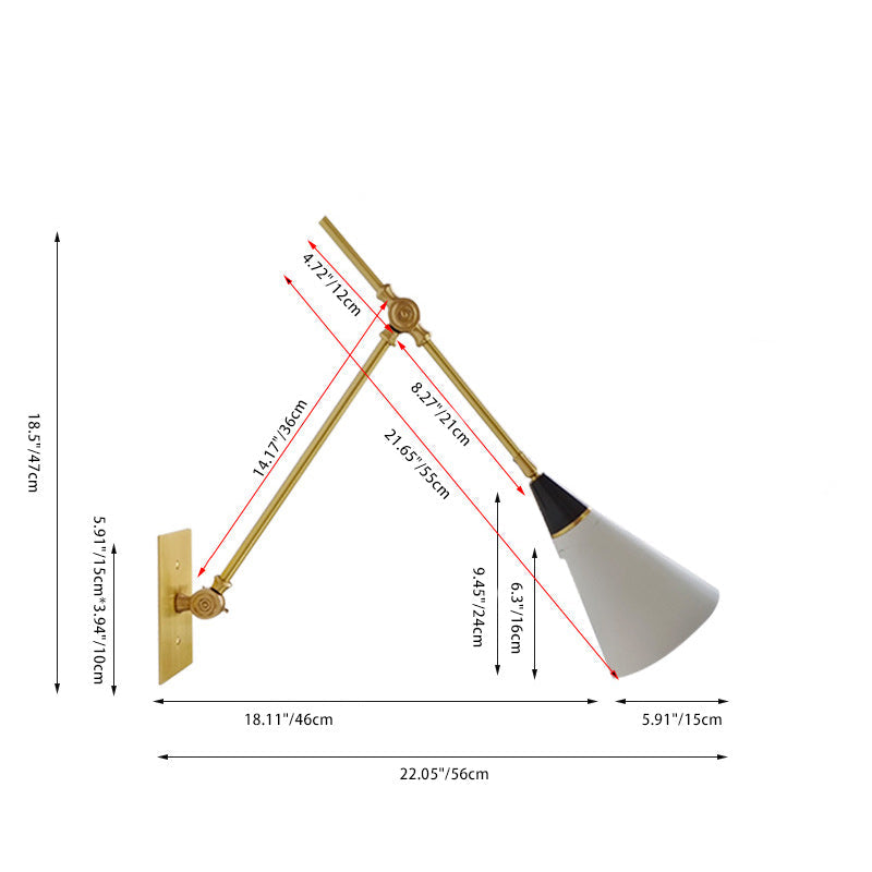Foldable Cone Aluminum Brass 1-Light Wall Sconce Lamp