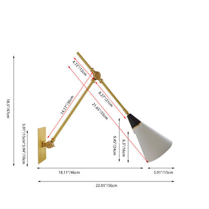 Foldable Cone Aluminum Brass 1-Light Wall Sconce Lamp