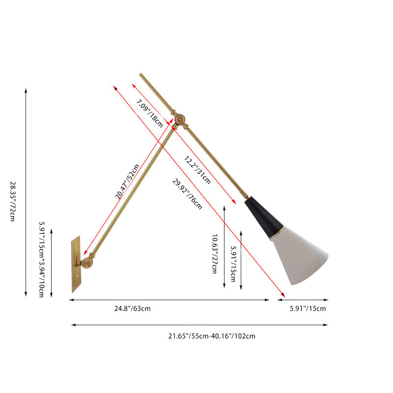 Foldable Cone Aluminum Brass 1-Light Wall Sconce Lamp