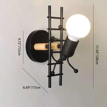 Villain Ladder Round Iron Wood 1-Light Wall Sconce Lamp