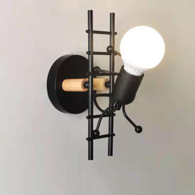 Villain Ladder Round Iron Wood 1-Light Wall Sconce Lamp