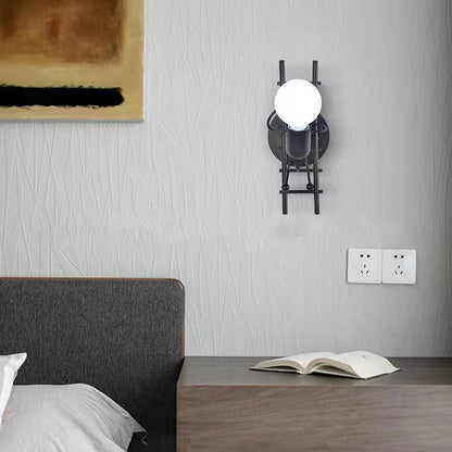 Villain Ladder Round Iron Wood 1-Light Wall Sconce Lamp
