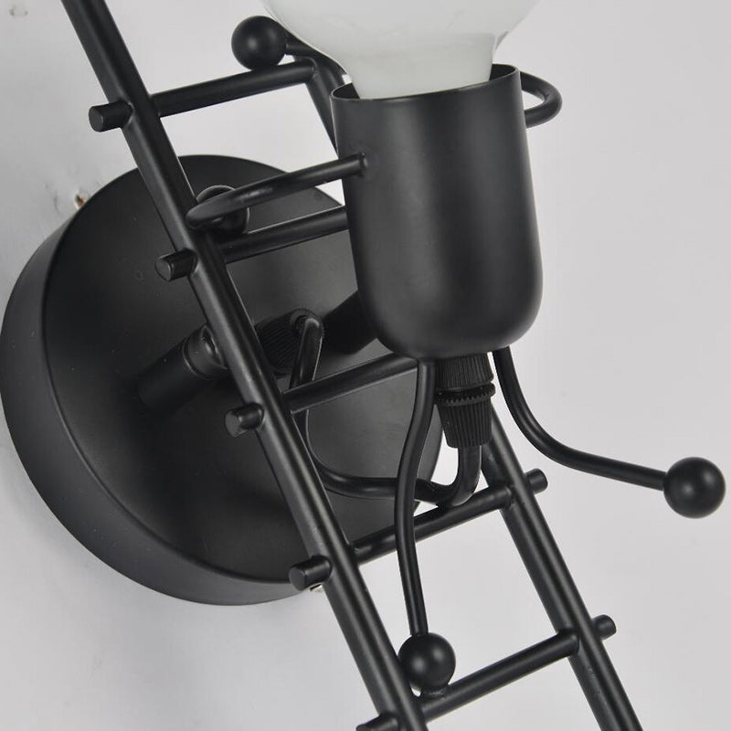 Villain Ladder Round Iron Wood 1-Light Wall Sconce Lamp