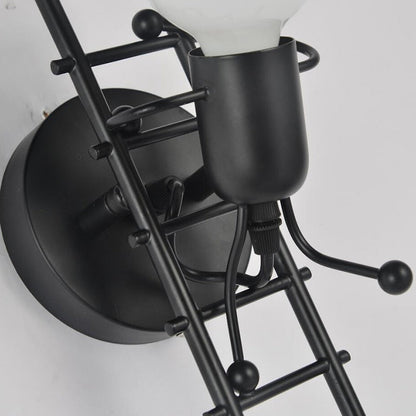 Villain Ladder Round Iron Wood 1-Light Wall Sconce Lamp