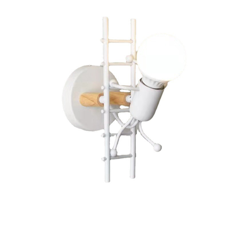 Villain Ladder Round Iron Wood 1-Light Wall Sconce Lamp