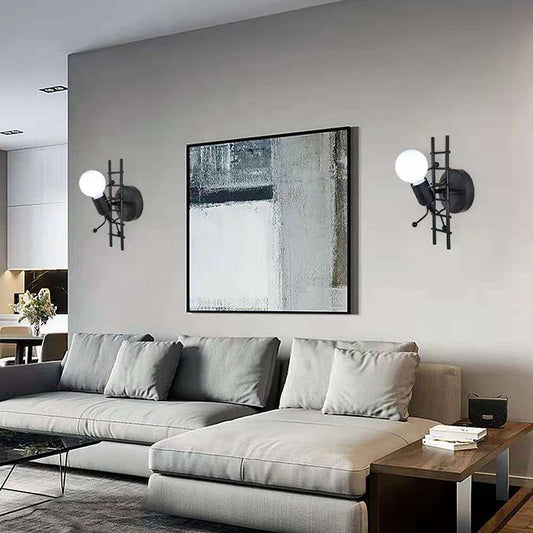 Villain Ladder Round Iron Wood 1-Light Wall Sconce Lamp