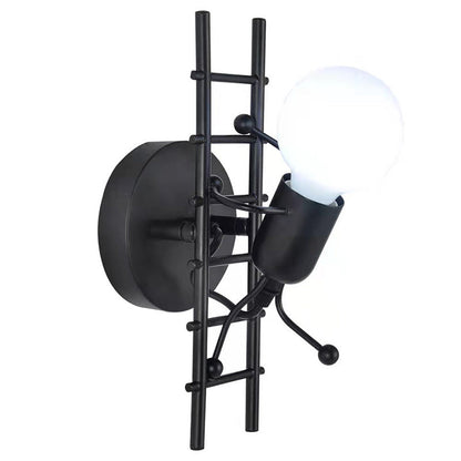 Villain Ladder Round Iron Wood 1-Light Wall Sconce Lamp