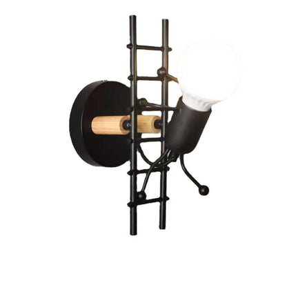 Villain Ladder Round Iron Wood 1-Light Wall Sconce Lamp