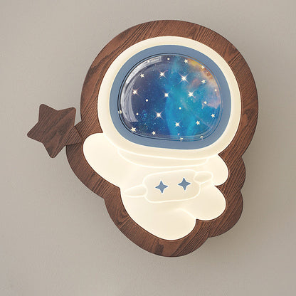 Art Deco Spaceman PE Rubberwood LED Kids Wall Sconce Lamp