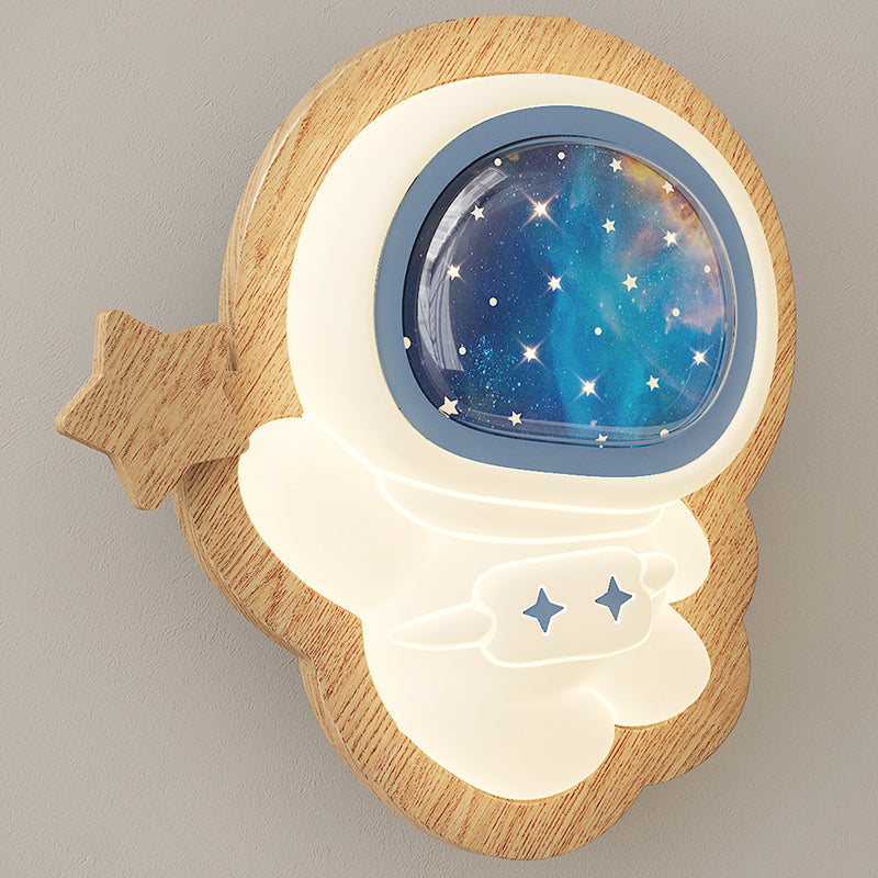 Art Deco Spaceman PE Rubberwood LED Kids Wall Sconce Lamp