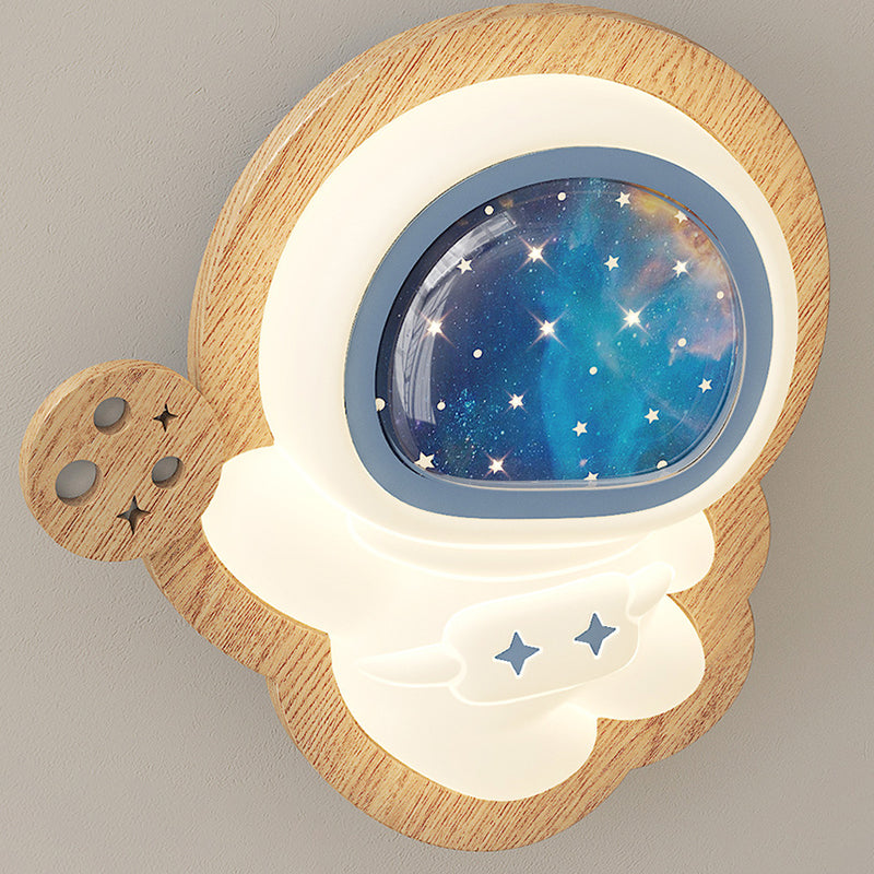 Art Deco Spaceman PE Rubberwood LED Kids Wall Sconce Lamp