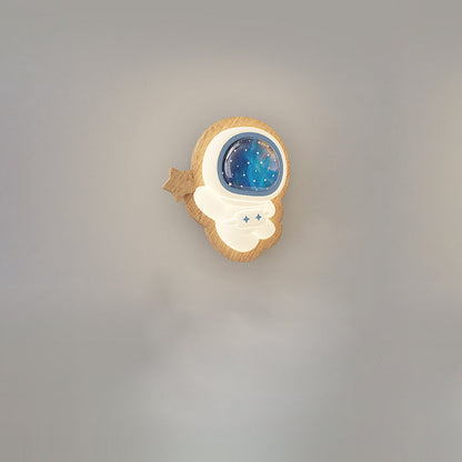 Art Deco Spaceman PE Rubberwood LED Kids Wall Sconce Lamp