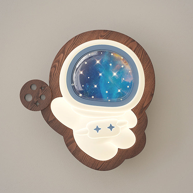 Art Deco Spaceman PE Rubberwood LED Kids Wall Sconce Lamp