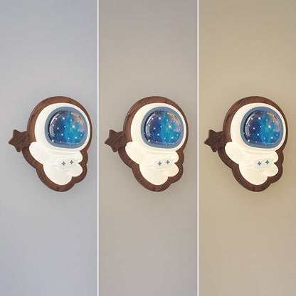 Art Deco Spaceman PE Rubberwood LED Kids Wall Sconce Lamp
