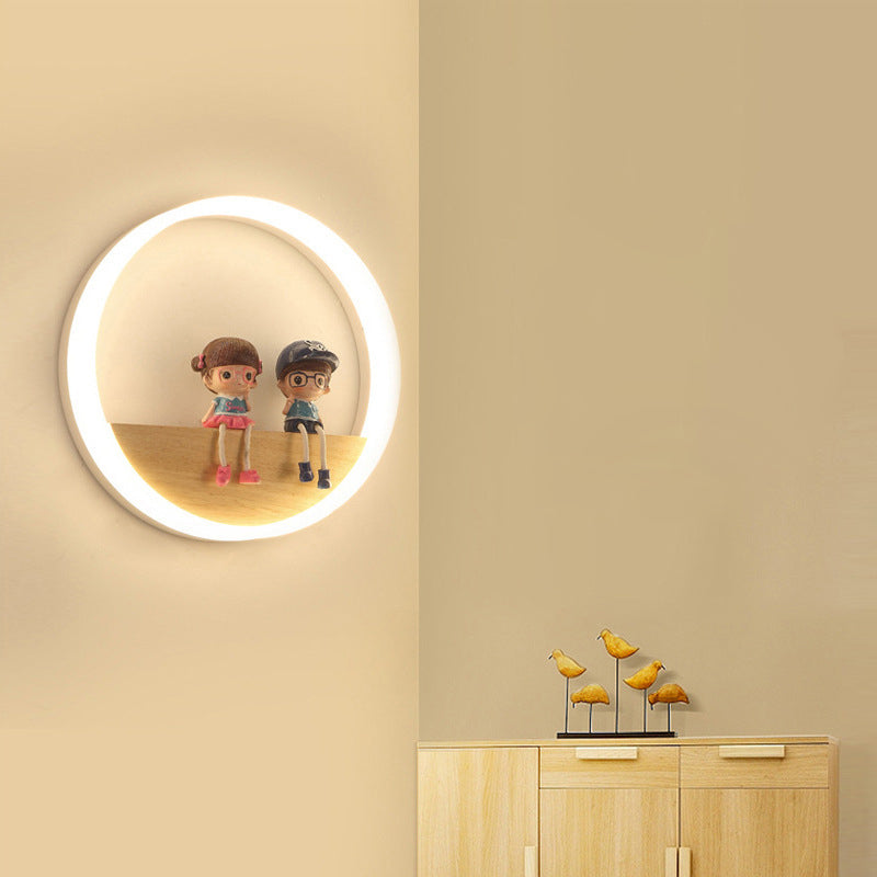 Scandinavian Round Acrylic Solid Wood LED Wall Sconce Lamp