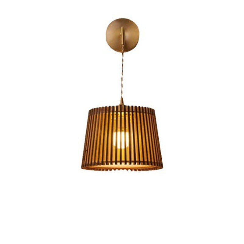 Japanese Round Basswood Brass 1-Light Wall Sconce Lamp