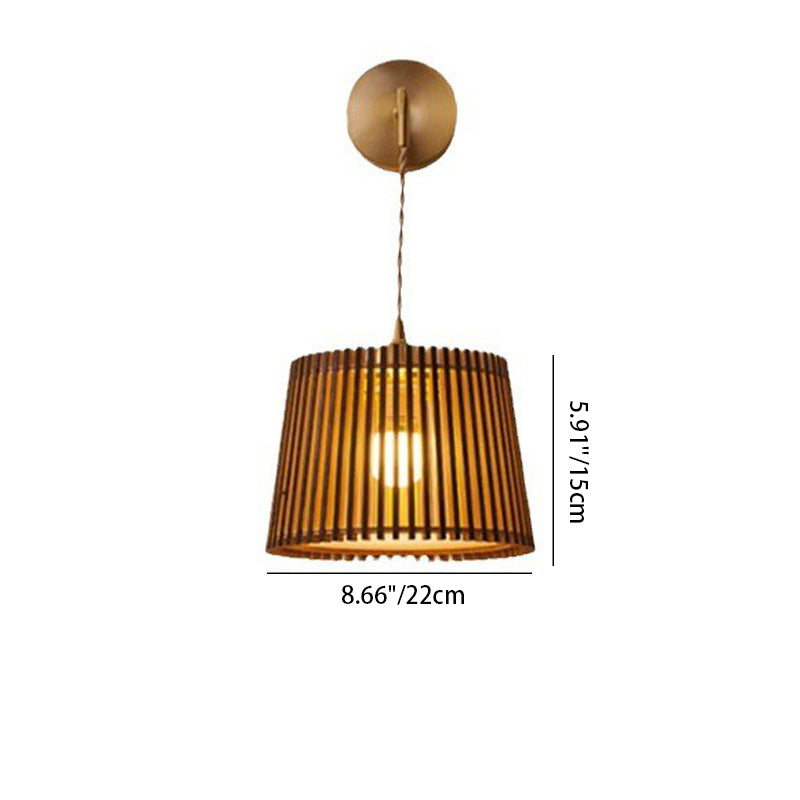 Japanese Round Basswood Brass 1-Light Wall Sconce Lamp