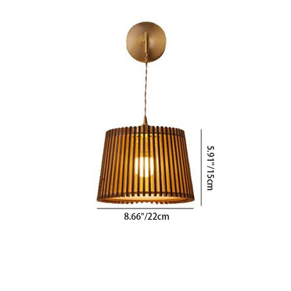 Japanese Round Basswood Brass 1-Light Wall Sconce Lamp