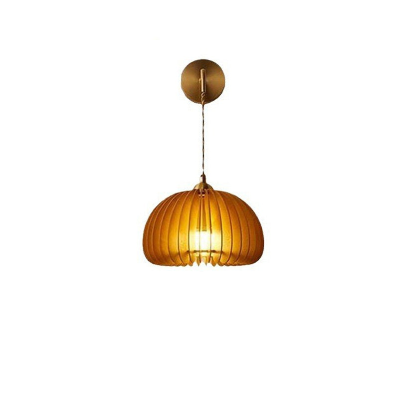 Japanese Round Basswood Brass 1-Light Wall Sconce Lamp