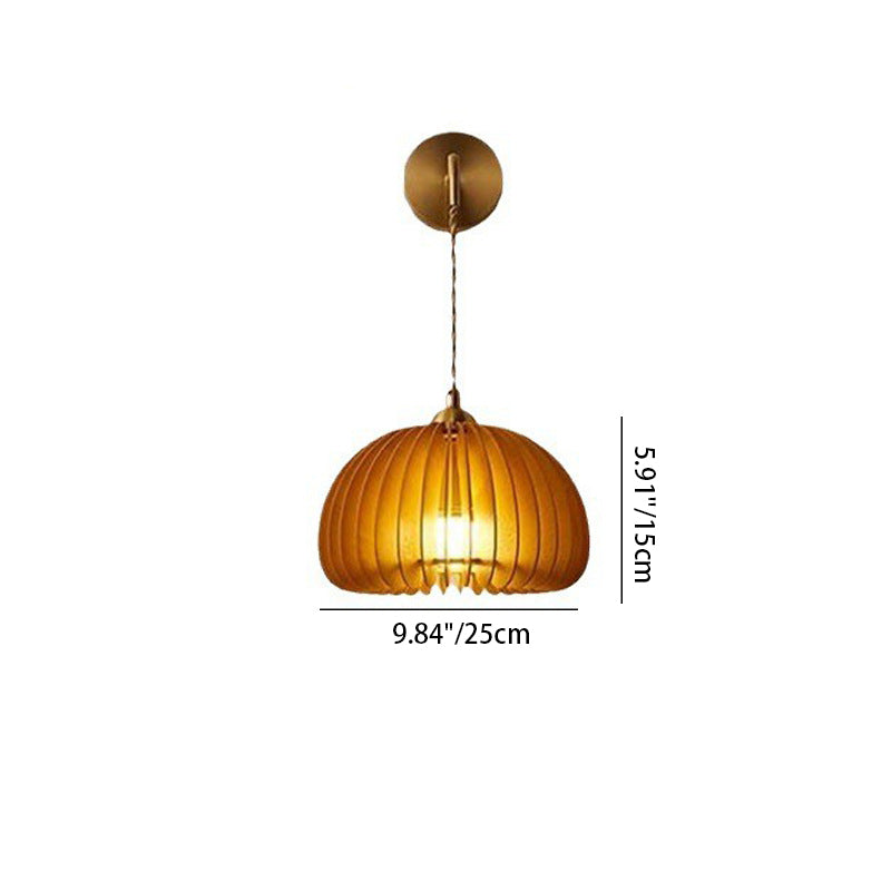 Japanese Round Basswood Brass 1-Light Wall Sconce Lamp