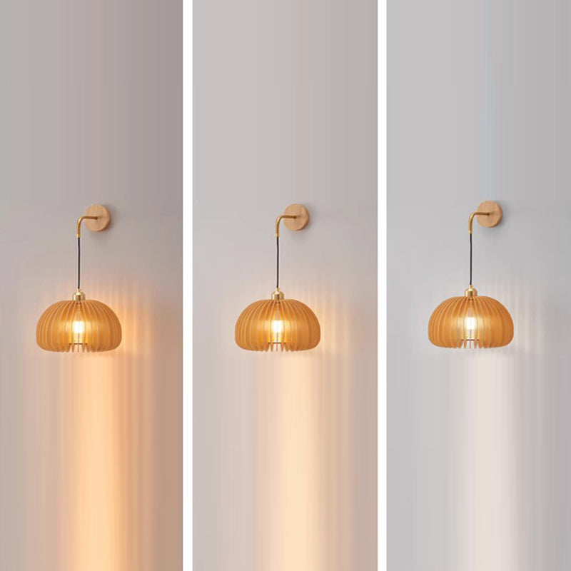Japanese Round Basswood Brass 1-Light Wall Sconce Lamp