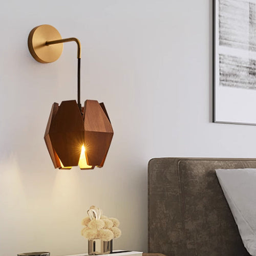 Prismatic Patchwork Wood Iron 1-Light Wall Sconce Lamp