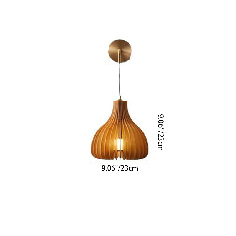 Japanese Round Basswood Copper 1-Light Wall Sconce Lamp