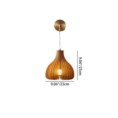 Japanese Round Basswood Copper 1-Light Wall Sconce Lamp