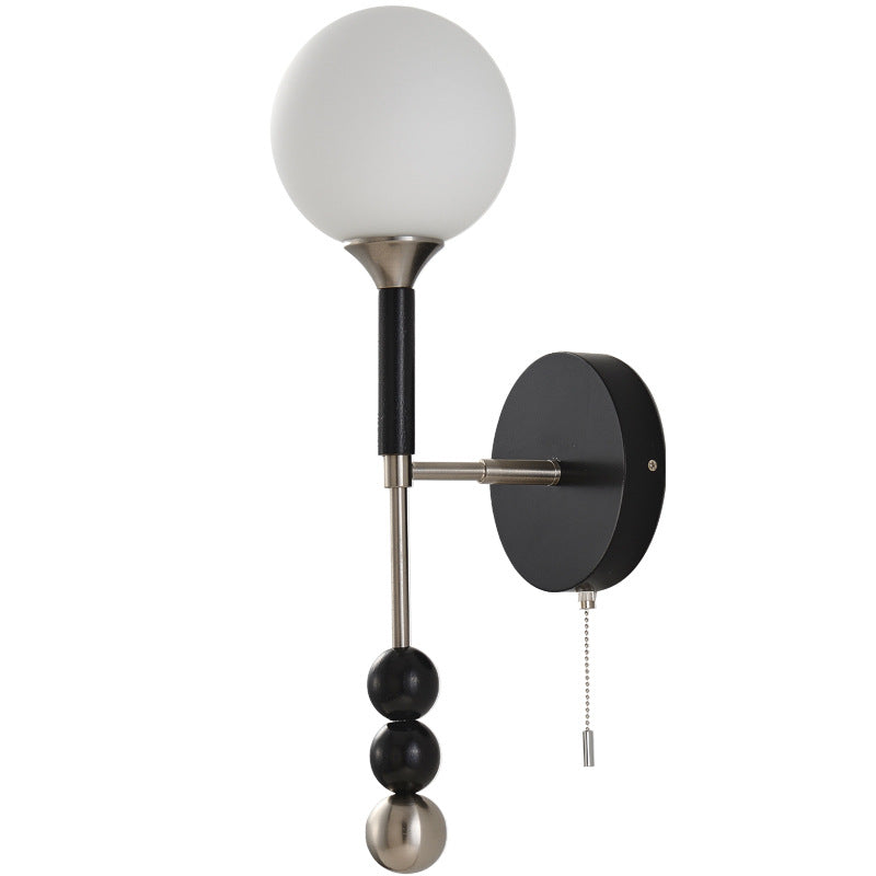 Magic Orb Glass Ash Wood Metal 1-Light Wall Sconce Lamp