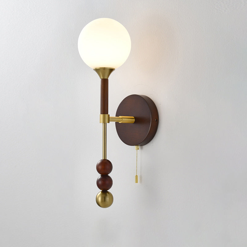 Magic Orb Glass Ash Wood Metal 1-Light Wall Sconce Lamp