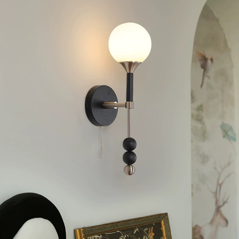 Magic Orb Glass Ash Wood Metal 1-Light Wall Sconce Lamp