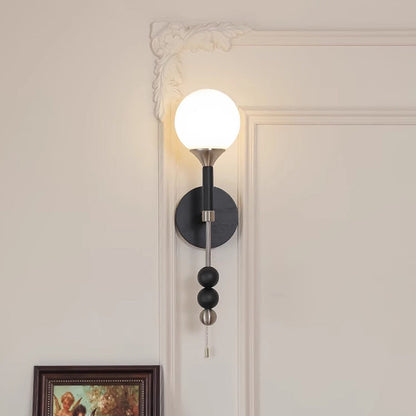 Magic Orb Glass Ash Wood Metal 1-Light Wall Sconce Lamp