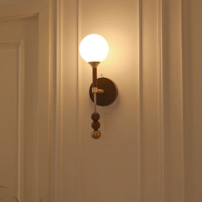 Magic Orb Glass Ash Wood Metal 1-Light Wall Sconce Lamp