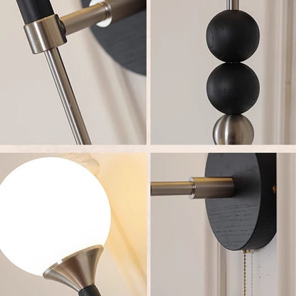 Magic Orb Glass Ash Wood Metal 1-Light Wall Sconce Lamp