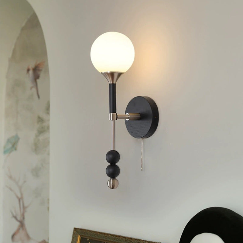 Magic Orb Glass Ash Wood Metal 1-Light Wall Sconce Lamp