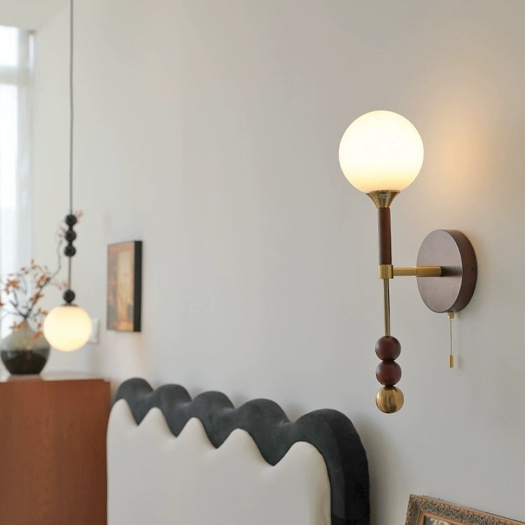 Magic Orb Glass Ash Wood Metal 1-Light Wall Sconce Lamp