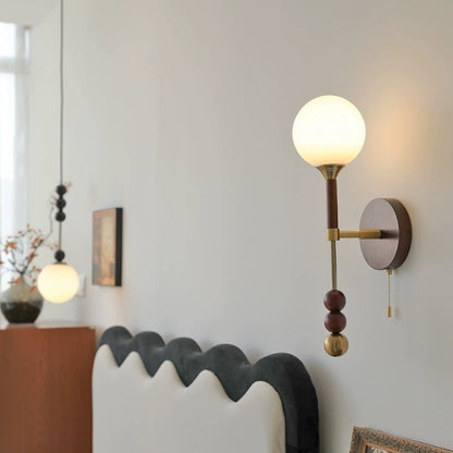 Magic Orb Glass Ash Wood Metal 1-Light Wall Sconce Lamp