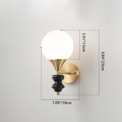 Orb Round Glass Walnut Brass 1/2 Light Wall Sconce Lamp