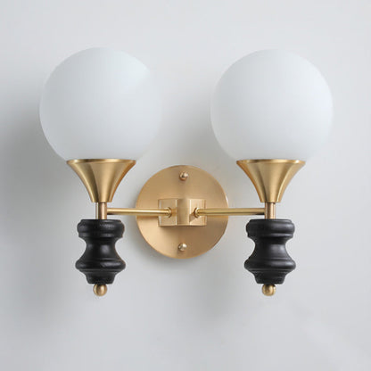 Orb Round Glass Walnut Brass 1/2 Light Wall Sconce Lamp