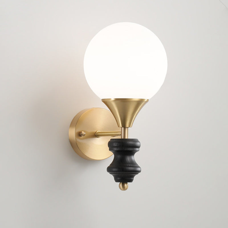Orb Round Glass Walnut Brass 1/2 Light Wall Sconce Lamp