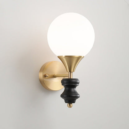 Orb Round Glass Walnut Brass 1/2 Light Wall Sconce Lamp