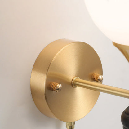 Orb Round Glass Walnut Brass 1/2 Light Wall Sconce Lamp