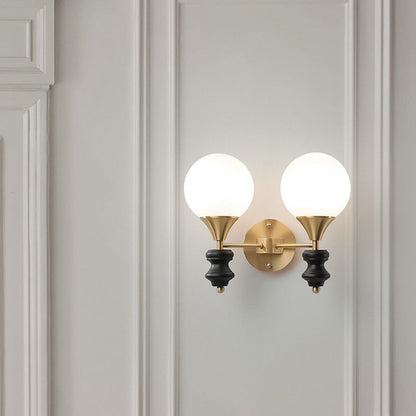 Orb Round Glass Walnut Brass 1/2 Light Wall Sconce Lamp