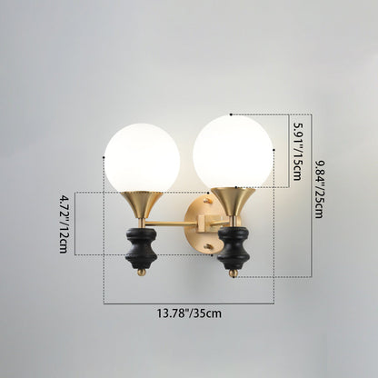 Orb Round Glass Walnut Brass 1/2 Light Wall Sconce Lamp