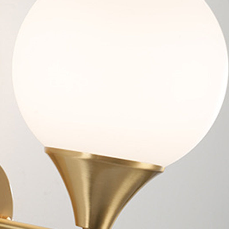 Orb Round Glass Walnut Brass 1/2 Light Wall Sconce Lamp