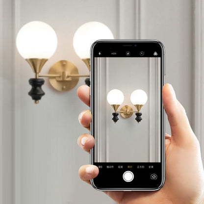 Orb Round Glass Walnut Brass 1/2 Light Wall Sconce Lamp
